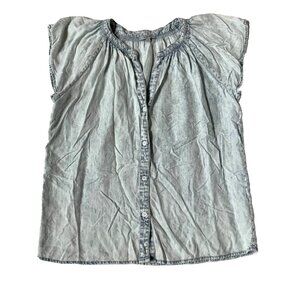Rails Womens S Alena S Short Sleeve Shirt Acid Wash Denim Look Button Top